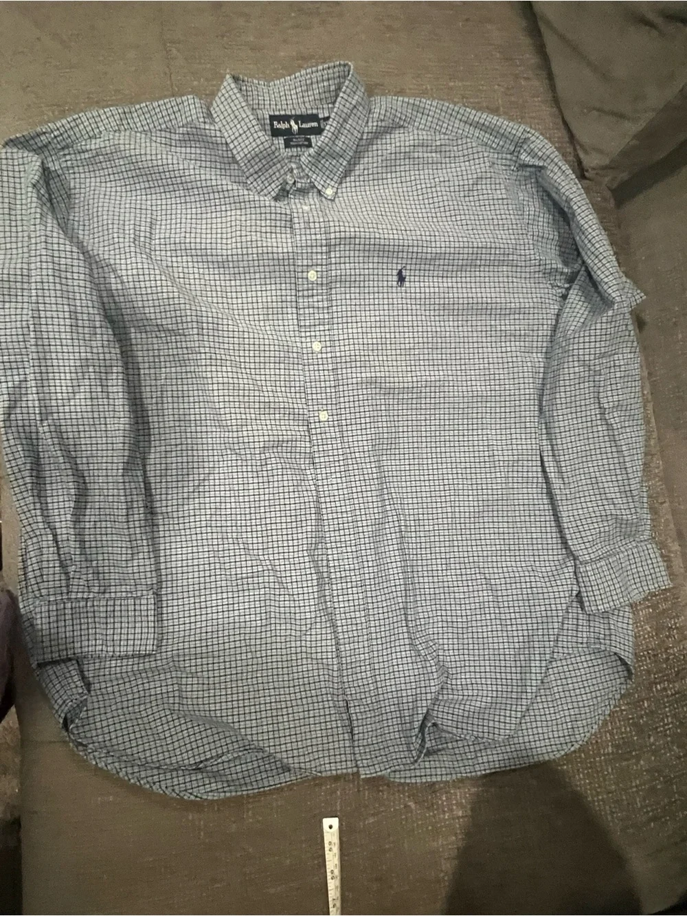 Polo by Ralph Lauren Light Blue & White Checked Button-Down Shirt. M29